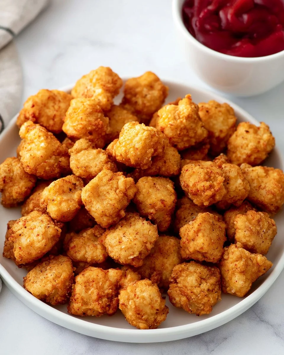 Crunchy and flavorful Popcorn Chicken served with dipping sauce