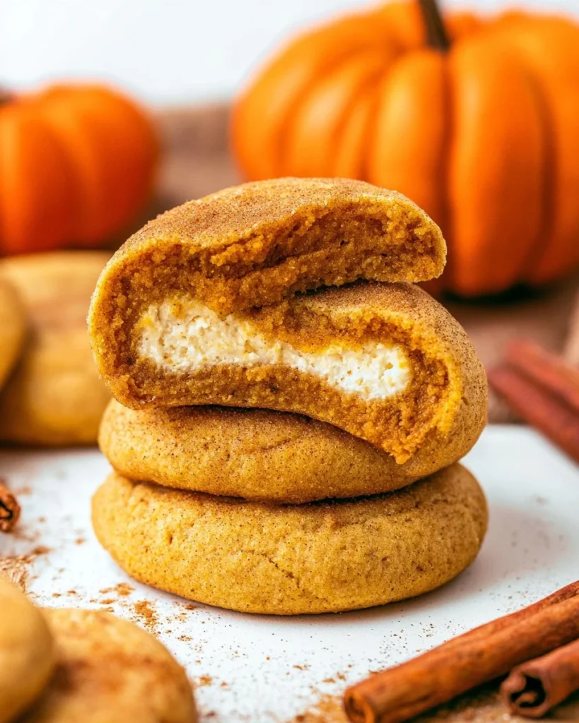 Pumpkin Cheesecake Cookies with creamy cheesecake filling and pumpkin flavor