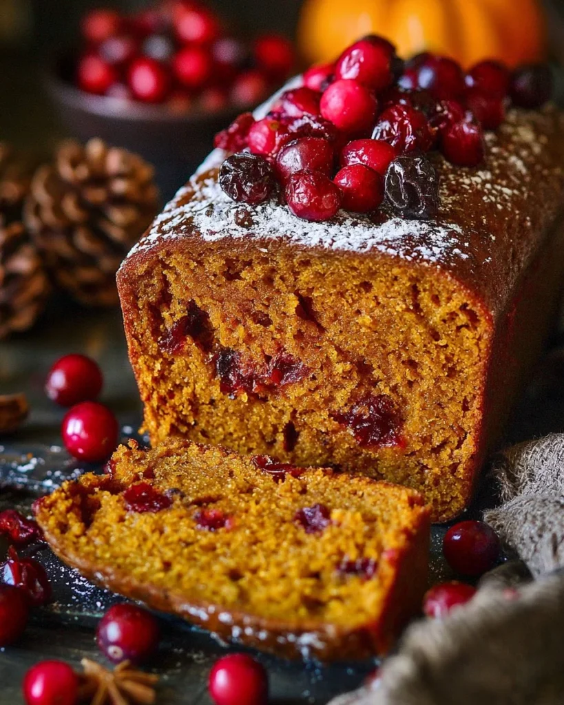 Loaf of Pumpkin Cranberry Bread fresh from the oven