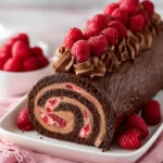 Delicious Raspberry Chocolate Roll Cake with rich chocolate and fresh raspberries