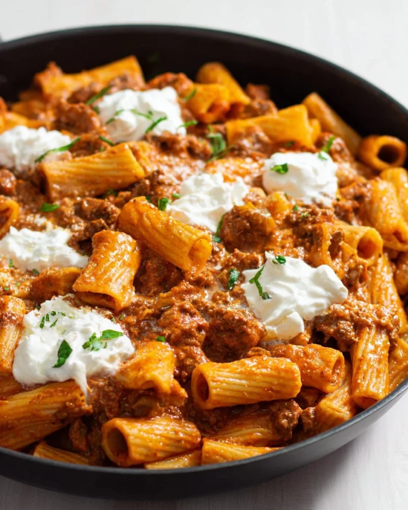Delicious Ricotta Pasta with Beef served in a bowl