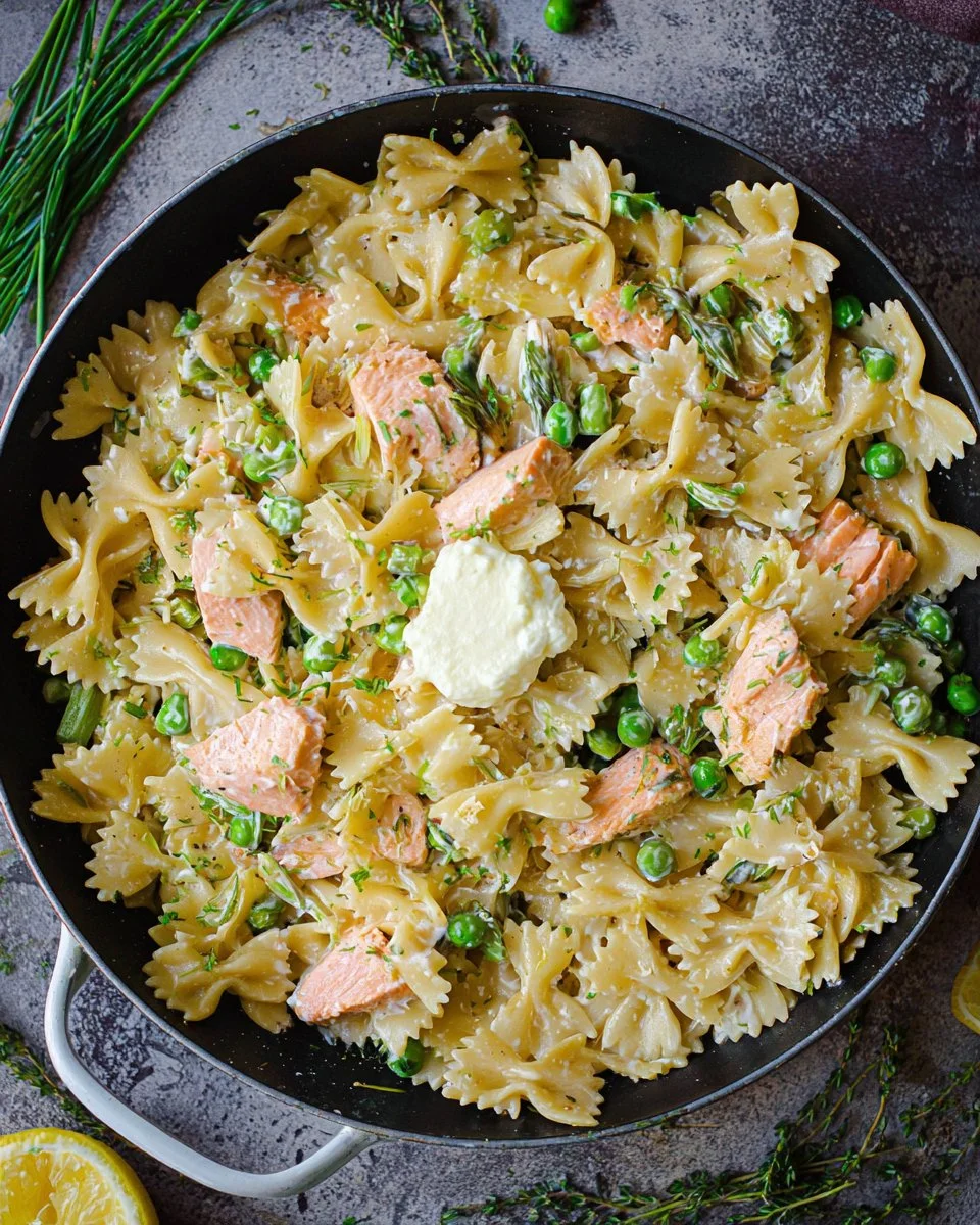 Delicious salmon pasta dish with creamy sauce and fresh ingredients