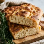 Freshly baked sourdough focaccia with herbs and olive oil