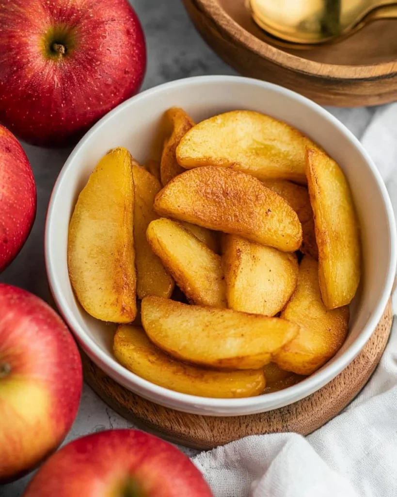Deliciously cooked steamed apples with a sprinkle of cinnamon