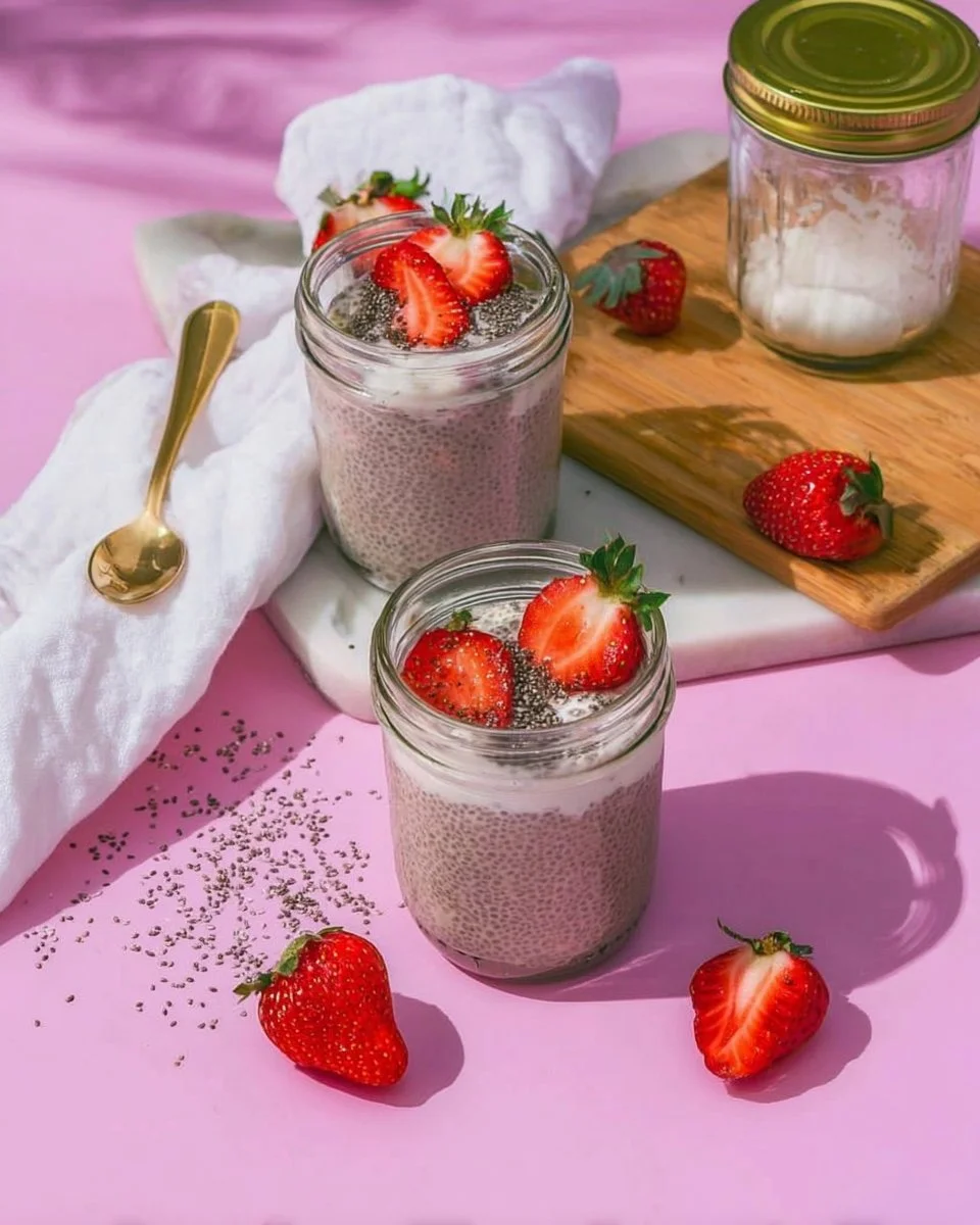 Delicious strawberries and cream chia pudding served in a bowl