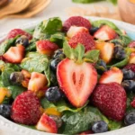 Delicious Strawberry Spinach Salad with berries and greens