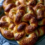 Homemade soft pretzels displayed on a wooden table