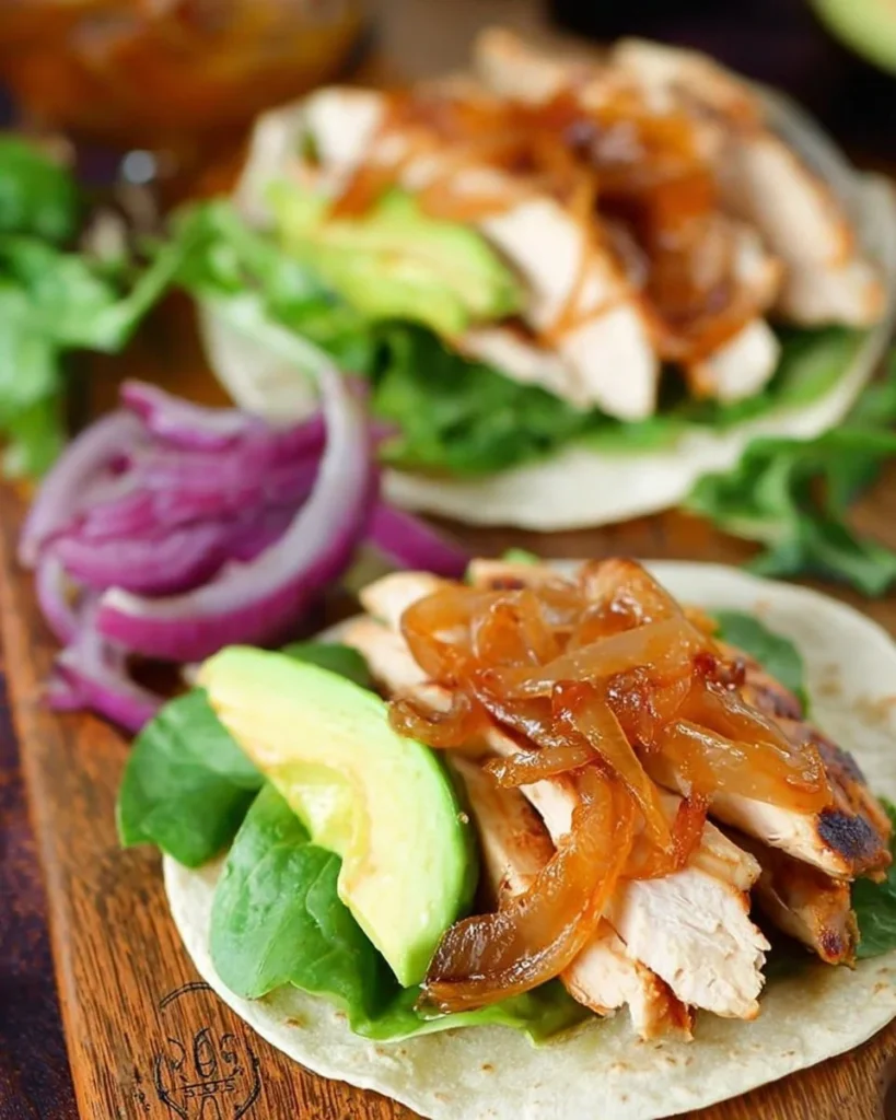 Sweet and spicy tequila chicken tacos ready to serve