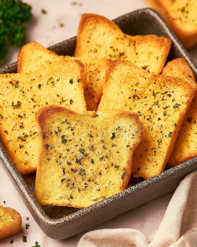 Texas Toast Garlic Bread served on a plate with herbs and butter