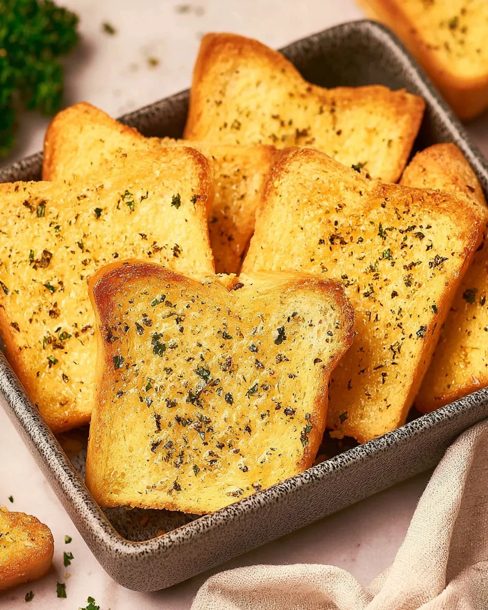 Texas Toast Garlic Bread served on a plate with herbs and butter