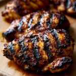 Delicious three-ingredient grilled chicken on a barbecue grill.