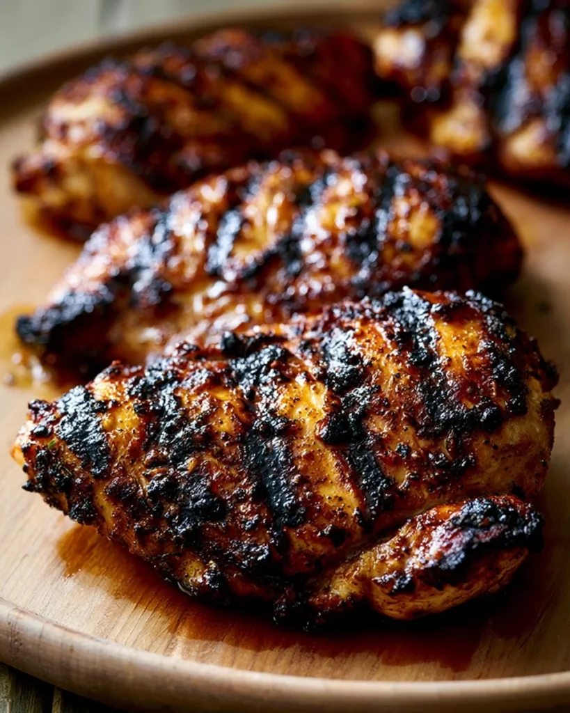 Delicious three-ingredient grilled chicken on a barbecue grill.