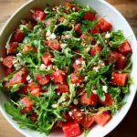 Refreshing Watermelon Salad with feta cheese and mint leaves