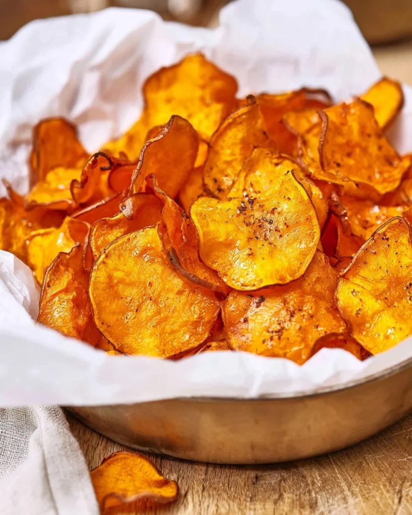 Crispy air-fryer sweet potato chips served in a bowl