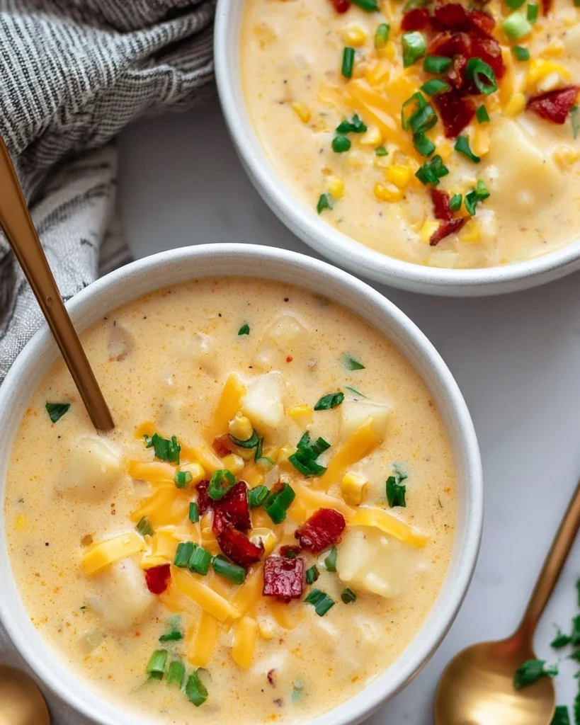 Creamy Crockpot Potato Soup served in a bowl with fresh herbs on top