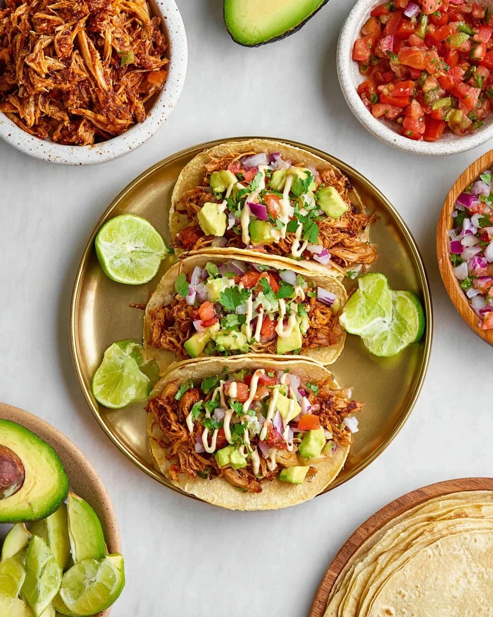 Vegan jackfruit tacos served with fresh toppings and garnishes