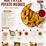 Crispy air fryer potato wedges served in a bowl with dipping sauce.