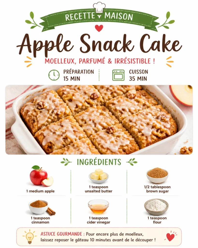 Slice of moist Apple Snack Cake with apple slices on top