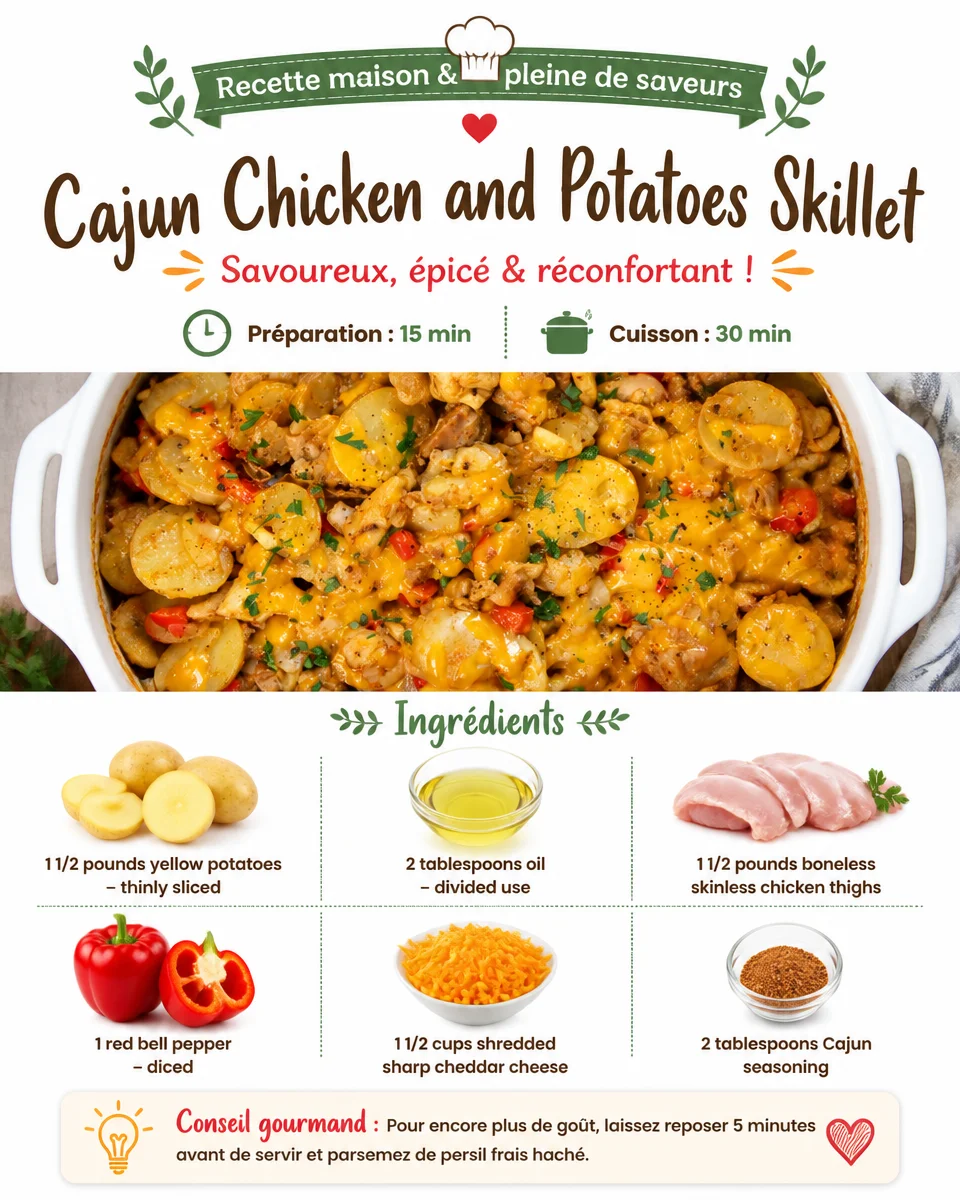 Cajun Chicken and Potatoes Skillet topped with fresh herbs and served in a skillet