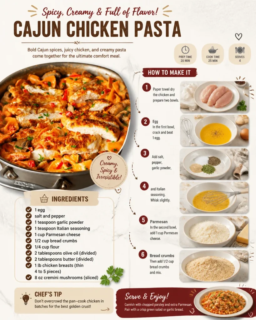 Delicious Cajun Chicken Pasta with spices and creamy sauce served in a bowl.