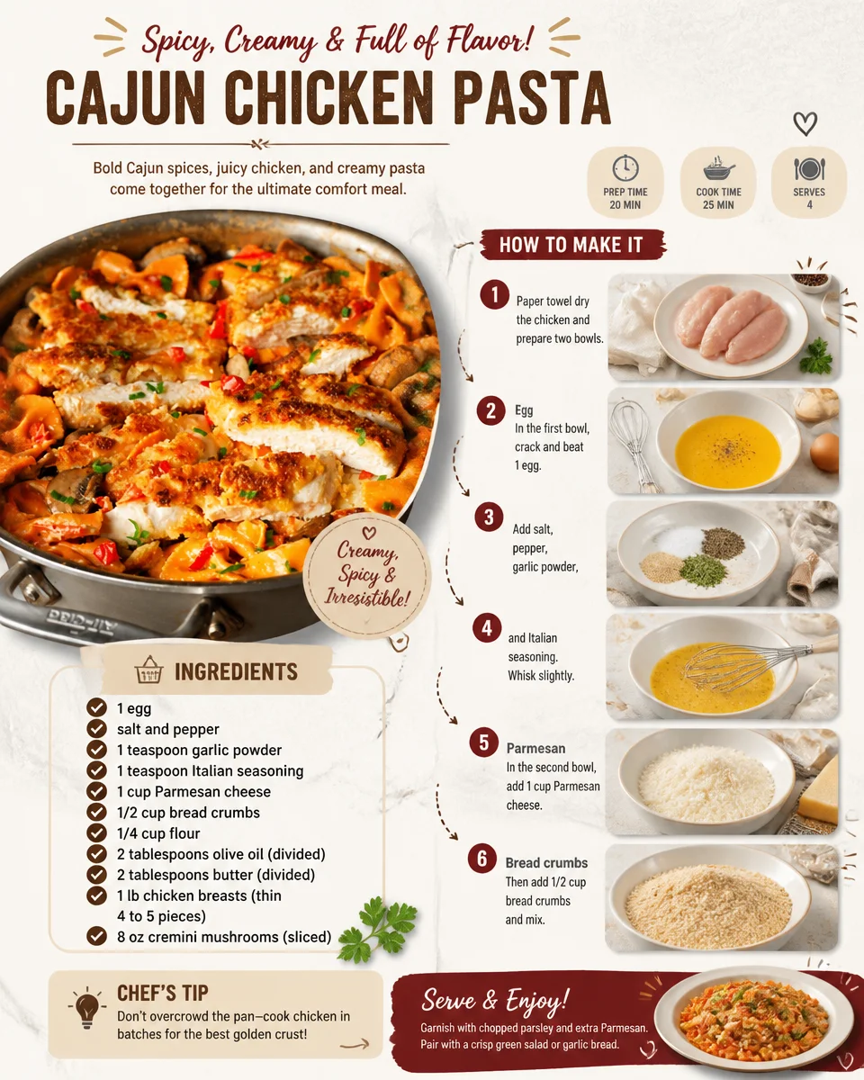 Delicious Cajun Chicken Pasta with spices and creamy sauce served in a bowl.