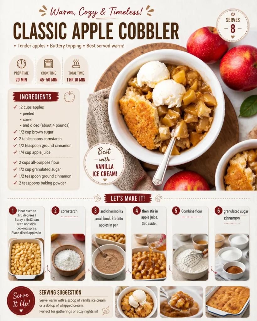 Delicious Classic Apple Cobbler with apples and crumbly topping