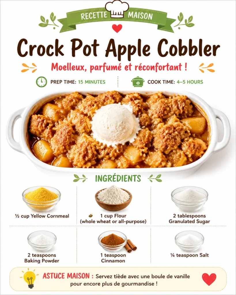 Delicious Crock Pot Apple Cobbler topped with ice cream