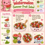 Colorful dragonfruit watermelon summer fruit salad in a bowl