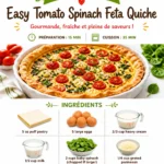 Delicious tomato spinach feta quiche served on a plate