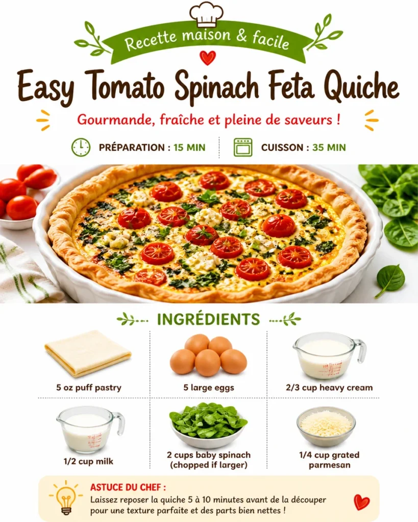 Delicious tomato spinach feta quiche served on a plate