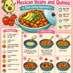 Festive one-pot Mexican beans and quinoa dish, perfect for clean eating.
