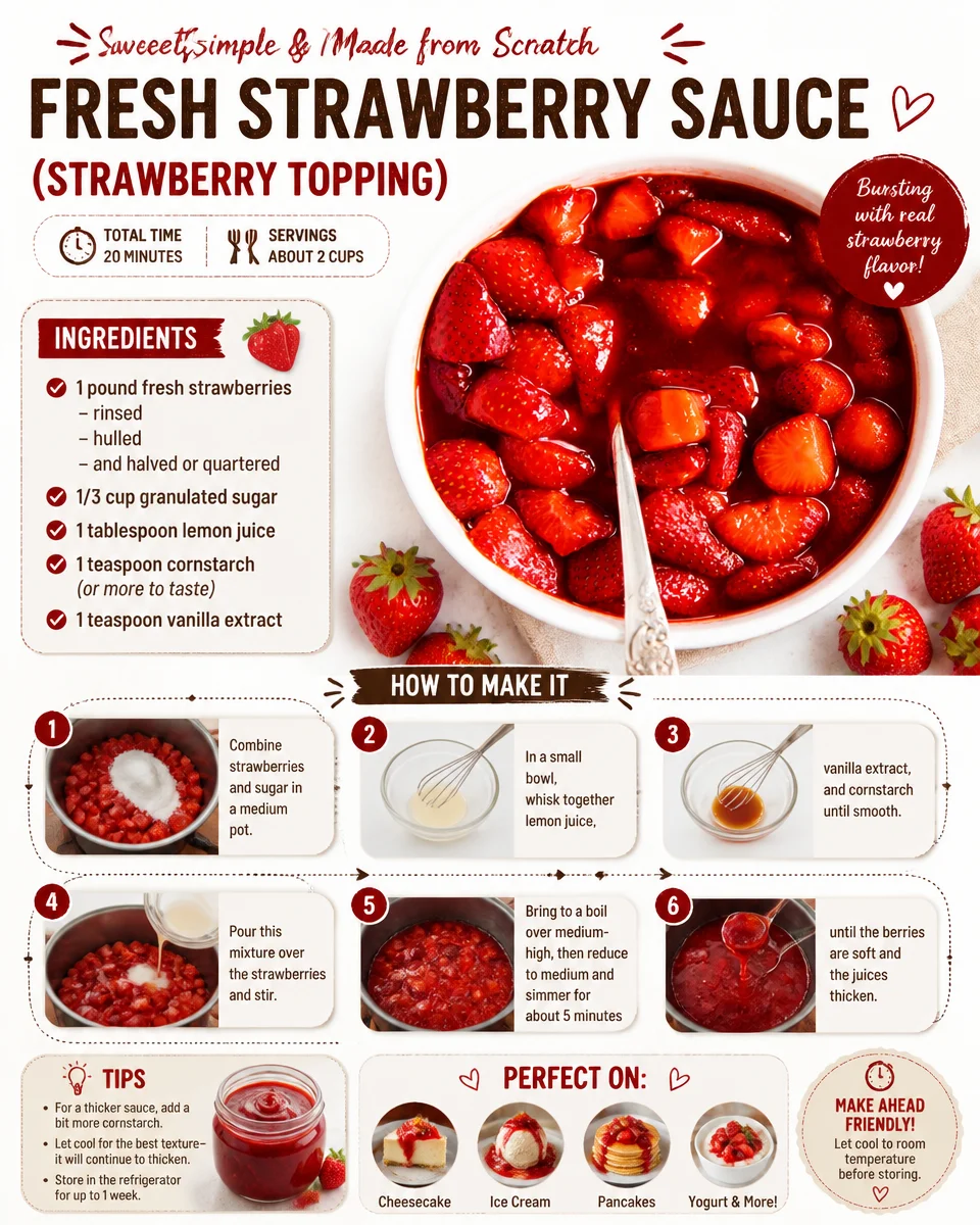 Fresh strawberry sauce drizzled over pancakes and desserts