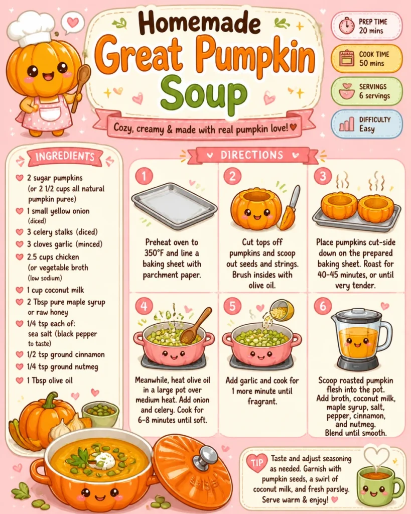Bowl of homemade great pumpkin soup garnished with herbs and cream