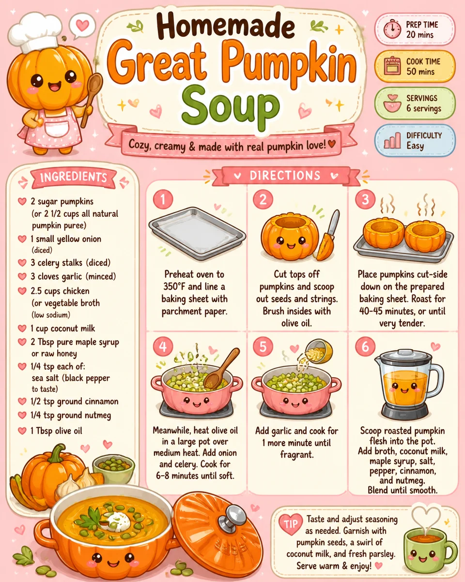 Bowl of homemade great pumpkin soup garnished with herbs and cream