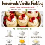 Delicious homemade vanilla pudding served in a bowl with a spoon
