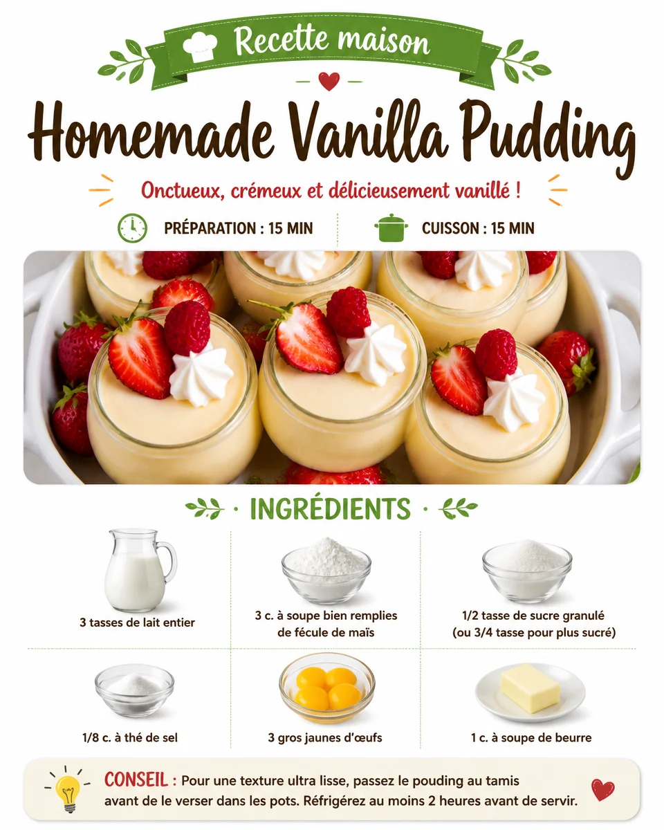 Delicious homemade vanilla pudding served in a bowl with a spoon