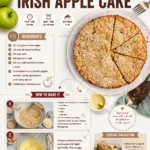 Delicious slice of homemade Irish Apple Cake topped with fresh whipped cream