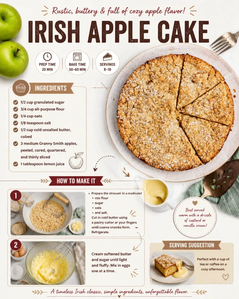 Delicious slice of homemade Irish Apple Cake topped with fresh whipped cream