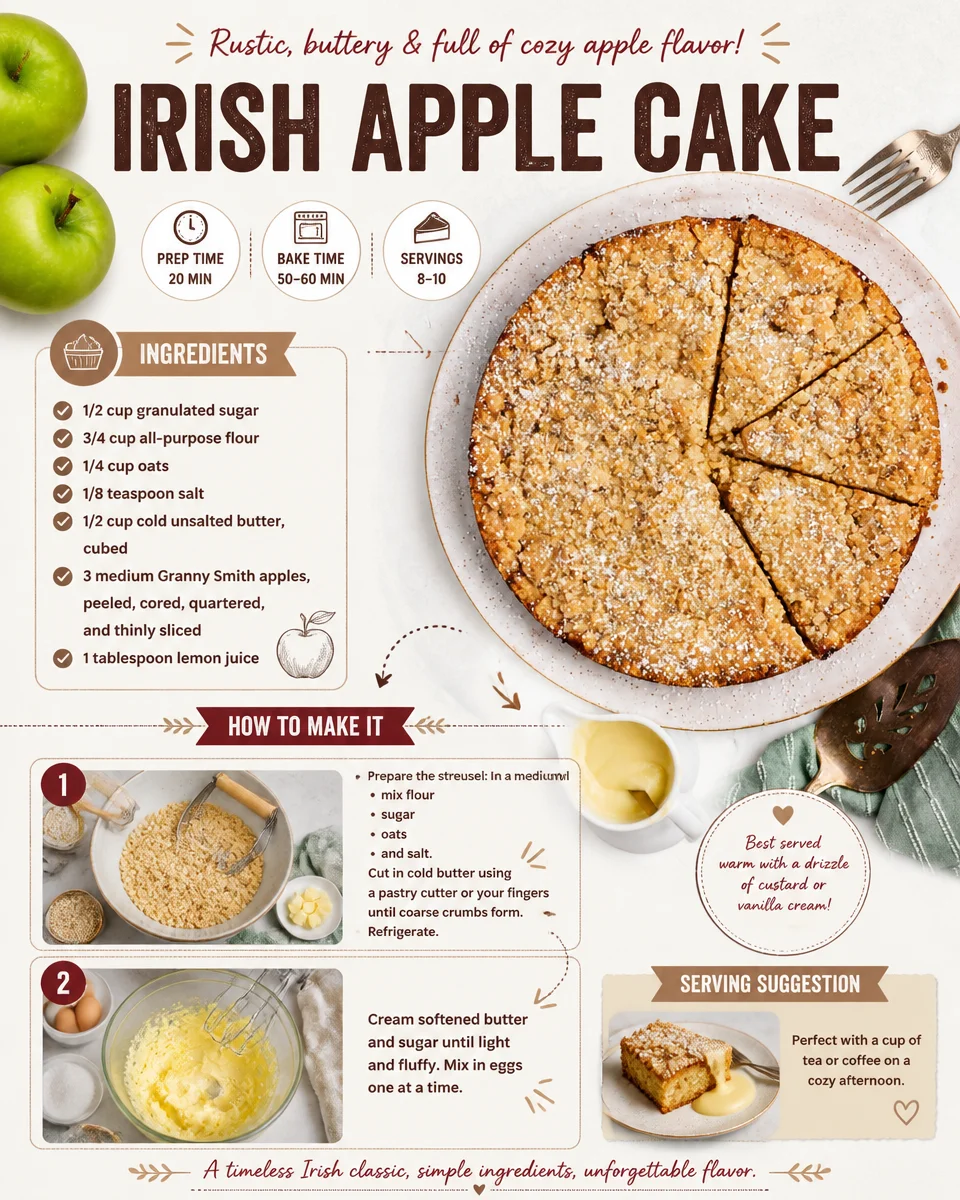 Delicious slice of homemade Irish Apple Cake topped with fresh whipped cream