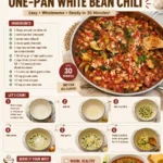 A hearty one-pan white bean chili served in a bowl with toppings
