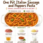 One Pot Italian Sausage and Peppers Pasta in a pan, garnished with parsley.