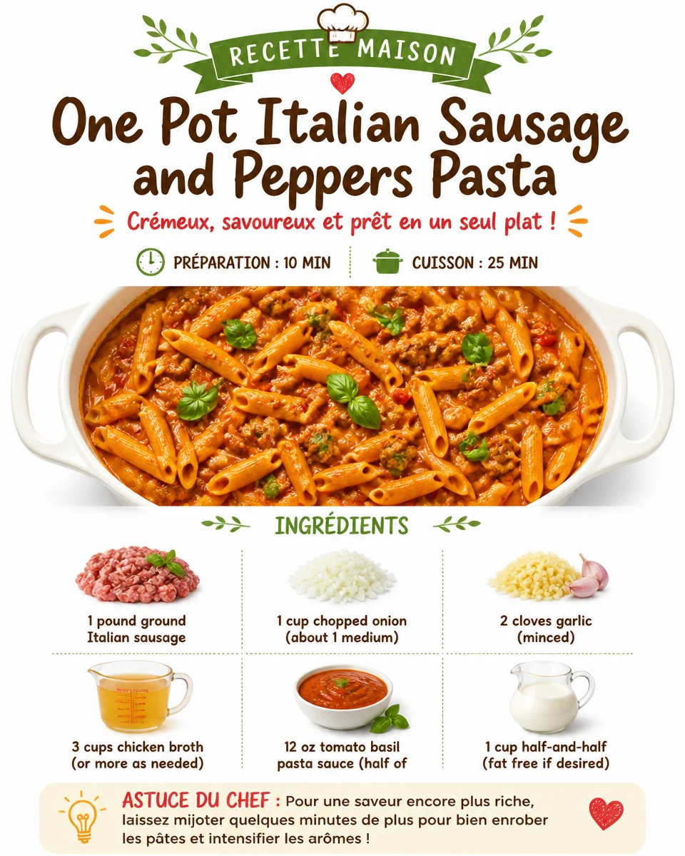 One Pot Italian Sausage and Peppers Pasta in a pan, garnished with parsley.