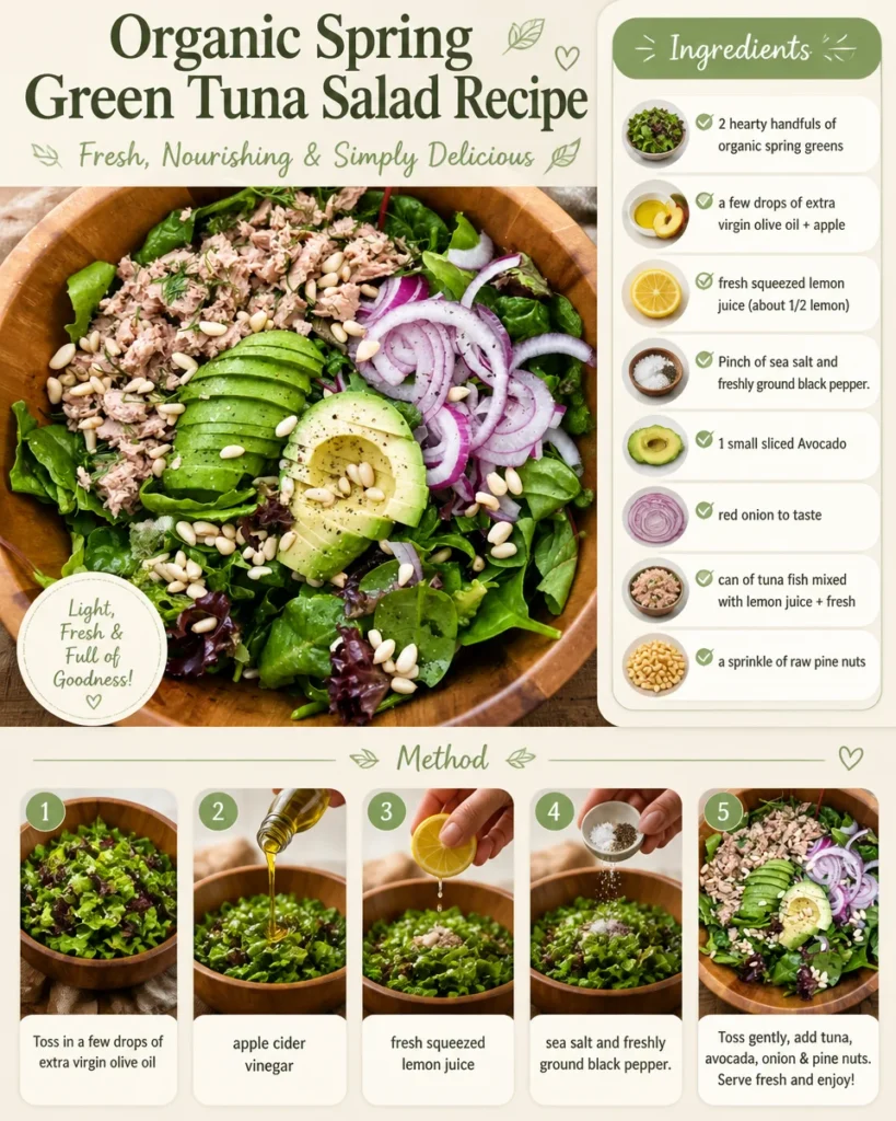 Organic Spring Green Tuna Salad recipe with fresh ingredients