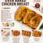 Juicy oven baked chicken breasts garnished with herbs and spices