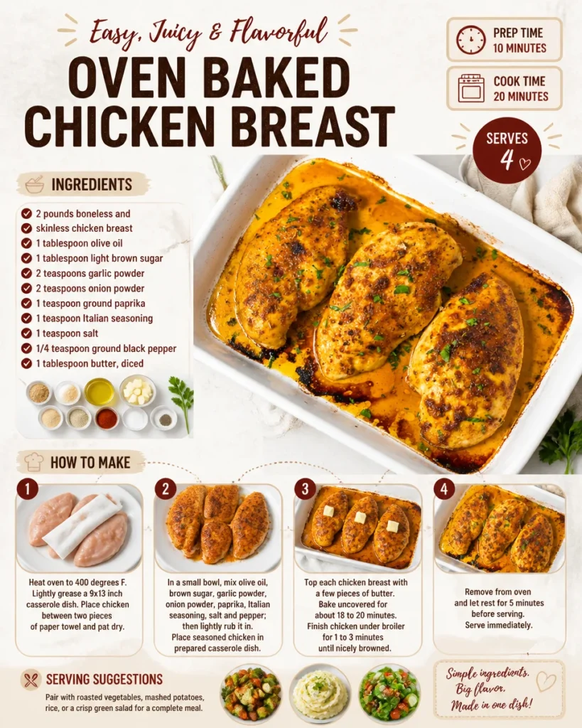 Juicy oven baked chicken breasts garnished with herbs and spices