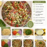 Fresh Quinoa Tabouli salad with herbs, vegetables, and lemon dressing.