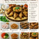 Baked jerk chicken wings served with spicy salsa for game day